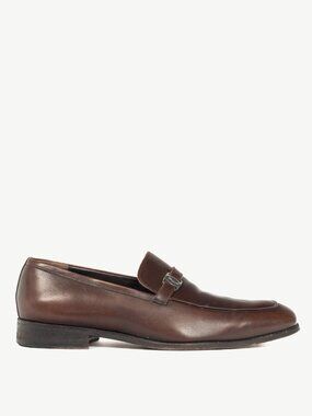 Salvatore Ferragamo Brown Leather Logo-Strap Loafers